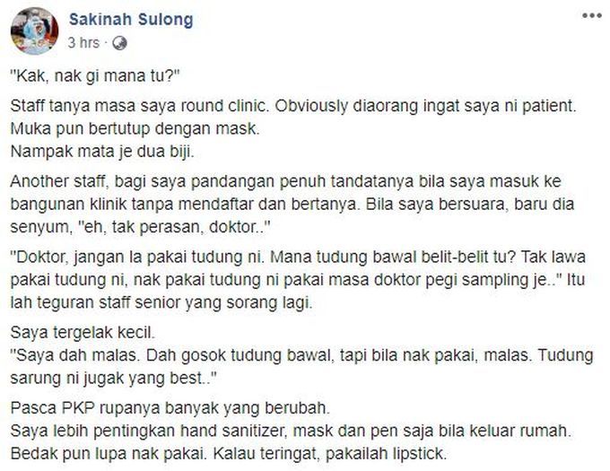 Selamba Ronda Klinik Doktor Ditegur Tak Pakai Tudung Bawal Belit Belit Rupa Rupanya Itu Sindrom Pasca Pkp Saya Dah Malas Viral Mstar