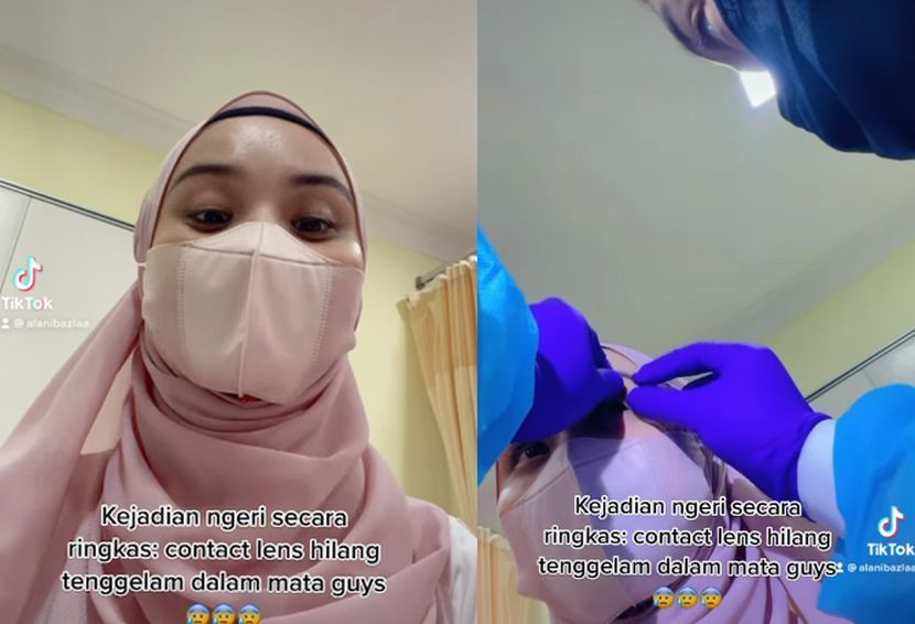Wanita cemas contact lens hilang dalam mata masa memandu, nafi puncanya
