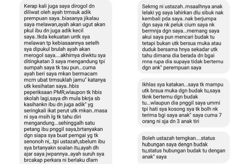 Sebahagian luahan Puan Siti yang dikongsikan Ustazah Asma'.