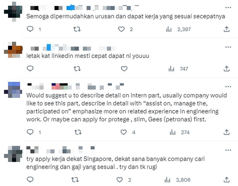Warga maya turut memberikan tips dan berkongsi platform lain untuk memohon kerja.
