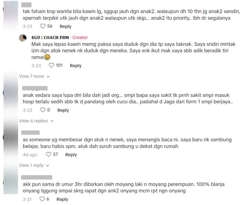 Warga maya turut meluahkan rasa sedih dan sayu selepas membaca perkongsian Kela.