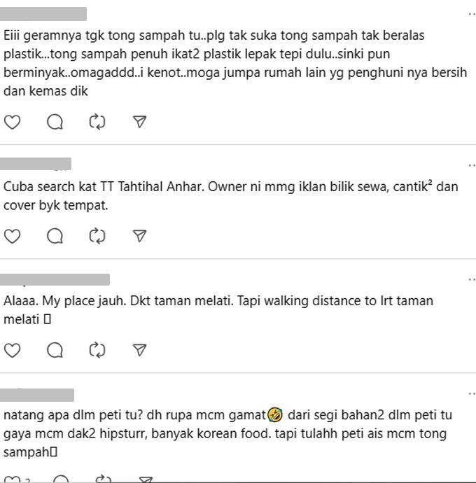 Kebanyakan warga maya menganggap rakan serumah wanita terbabit adalah pengotor.