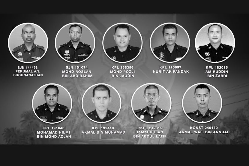 Sembilan anggota FRU yang maut dalam nahas membabitkan lori membawa muatan batu di Teluk Intan. -Gambar PDRM