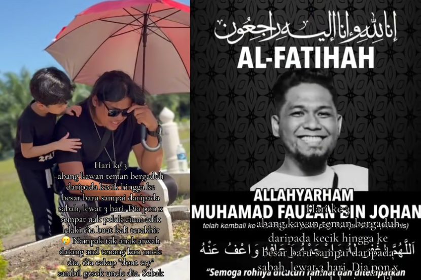 Anak arwah Muhamad Fauzan menenangkan bapa saudaranya. 
