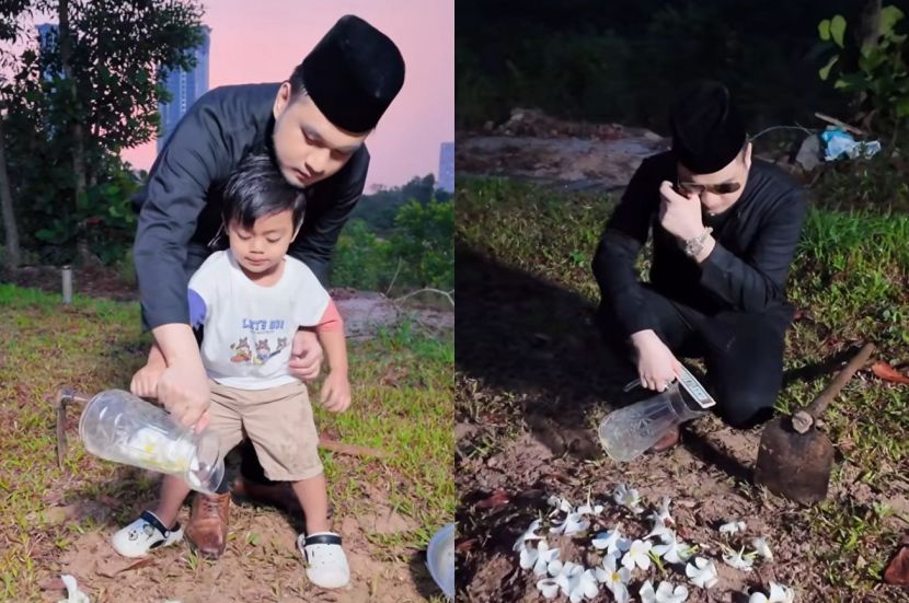 Iqbal mengalirkan air mata semasa menanam kucingnya.