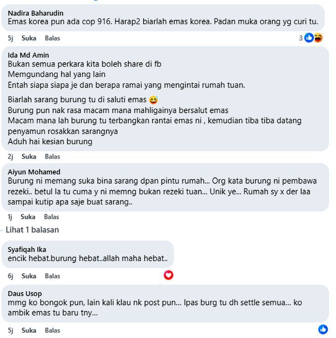 Antara komen warga maya padaperkongsiannya.