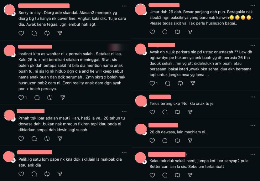 Kebanyakan netizen memintanya berterus terang dan menarik diri dari perkahwinan tersebut.