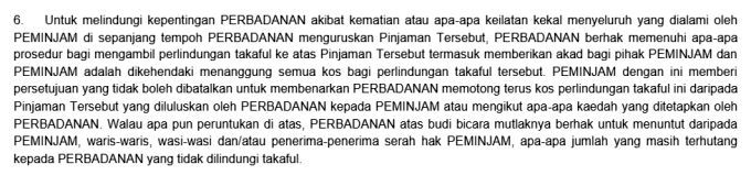 Klausa yang terkandung dalam contoh dokumen perjanjian antara peminjam dan PTPTN.