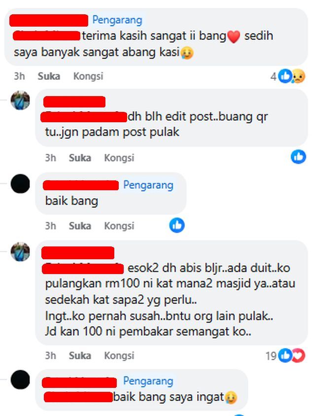Perbualan anak muda ini bersama penyumbang RM100.