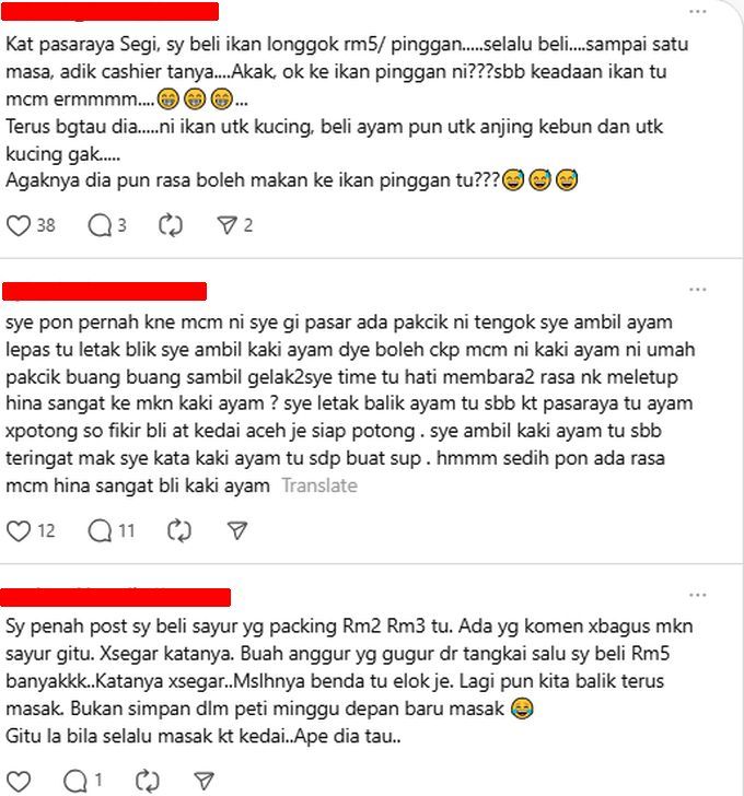Warga maya turut berkongsi pengalaman masing-masing ketika membeli bahan mentah yang dijual longgok.