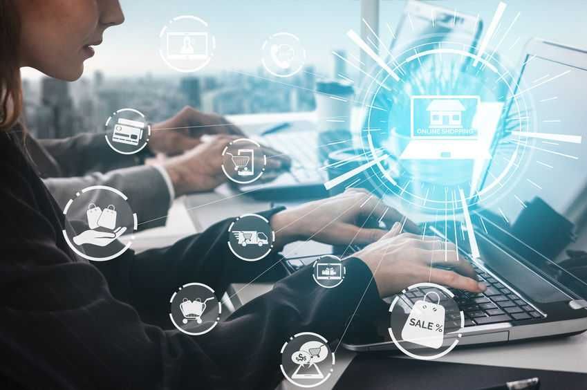 Online shopping and Internet Money Payment Transaction Technology. Modern graphic interface showing e-commerce retail store for customer to purchase product on the website and pay by online transfer.