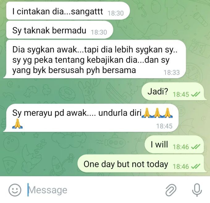 Tangkap layar mesej yang dikongsikannya.