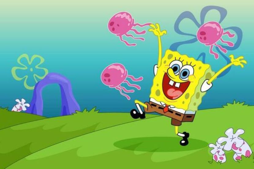 Watak SpongeBob sedang bermain dengan obor-obor. -Foto SpongeBob 