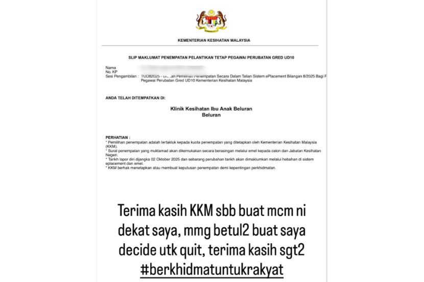 Perkongsian doktor yang kecewa ditukarkan ke Sabah.