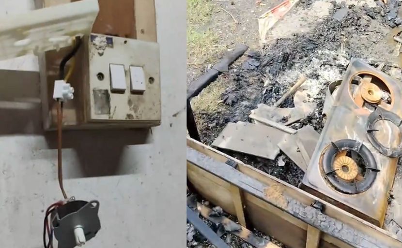 Suiz kipas rosak dan barang kelengkapan rumah yang dibakar anaknya.