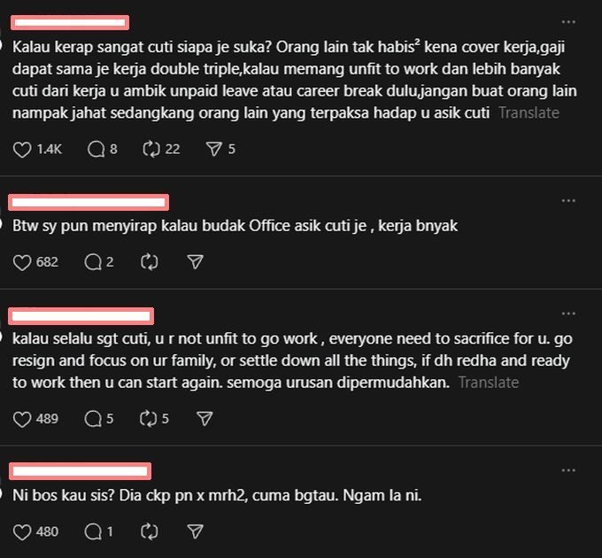 Warga maya menasihati dirinya supaya mengambil cuti berehat jika tidak dapat melakukan kerja.