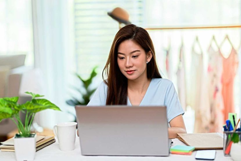 Entrepreneur of beautiful business asian young woman working online with laptop at home,Freelance woman working online sale marketing at home,Small Business Startup concept