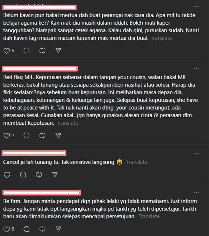 Warga maya turut mengecam sikap bakal ibu mentua sepupunya.