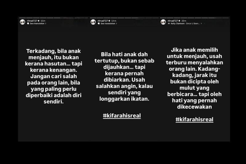 Perkongsian Rita yang dimuat naik di Instastory miliknya.