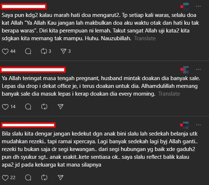 Warga maya turut berkongsi kesan doa yang pernah dititipkan pada suami.