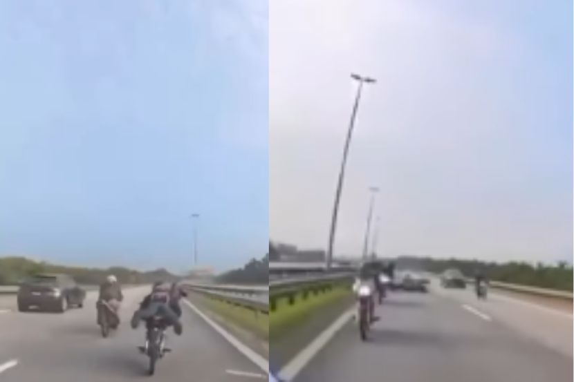Aksi 'fly' menyebabkan kemalangan selepas motosikal tidak sempat mengelak kenderaan di hadapan. --Gambar tangkap layar media sosial 