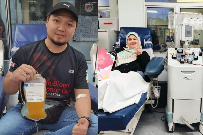 Rutin Aizad yang gemar menderma darah menjadi ikutan rakan serta ahli keluarga termasuk isterinya, Nazirah (kanan).