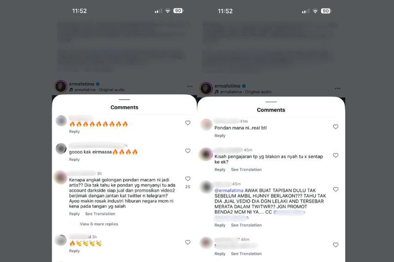 Antara kritikan netizen yang diterima di Instagram milik Erma.