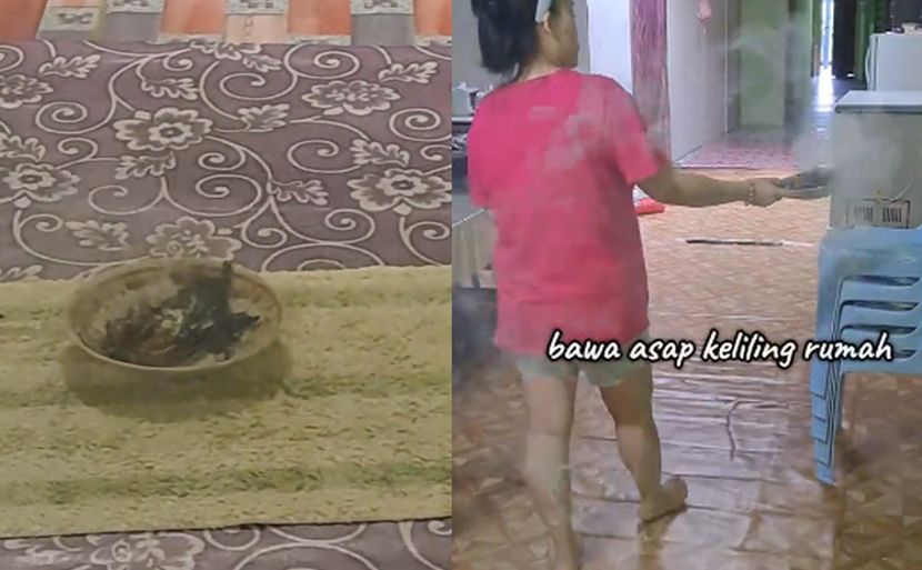 Rumah diasapkan dengan akar tuba yang telah dibakar.