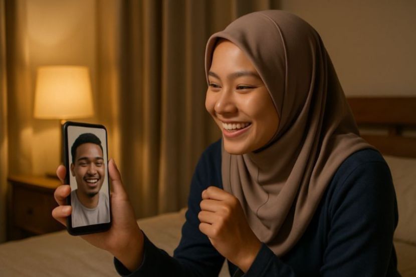 Panggilan video menjadi penghubung pasangan PJJ. -Gambar hiasan AI