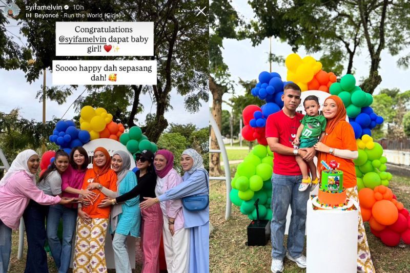 Acara gender reveal bayi kedua Syifa (kanan) dirai bersama ulang tahun kelahiran Saif.
