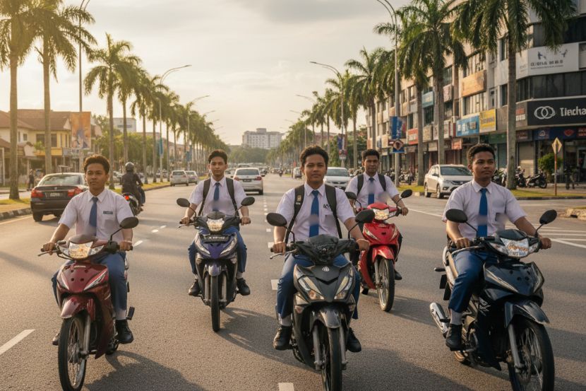Ramai remaja bersekolah menunggang secara haram tanpa lesen memandu. -Gambar hiasan AI