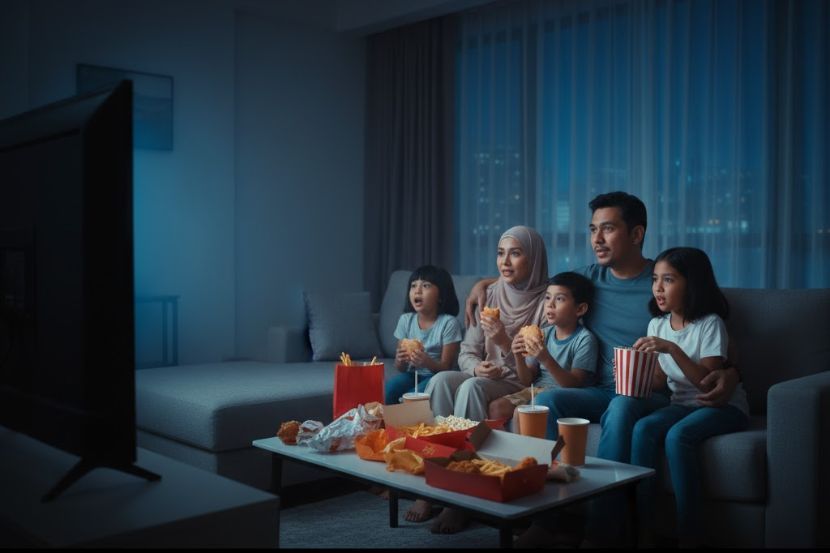 Menonton televisyen di rumah adalah pilihan yang menjimatkan buat mereka yang berkeluarga. -Gambar hiasan AI
