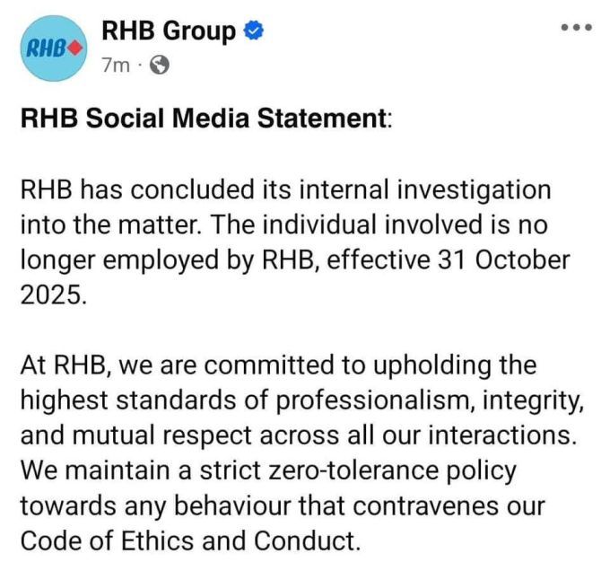 Kenyataan yang dikeluarkan RHB.