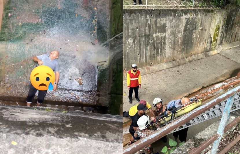 Pasukan bomba membantu mengeluarkan ayahnya. -Foto Facebook Siti Salmi