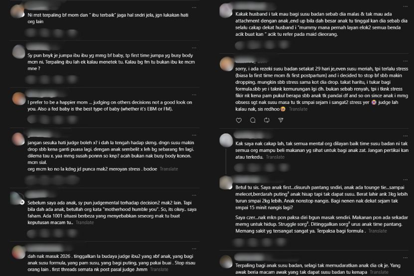 Reaksi warga maya yang tidak bersetuju pandangan wanita berkaitan susu formula.