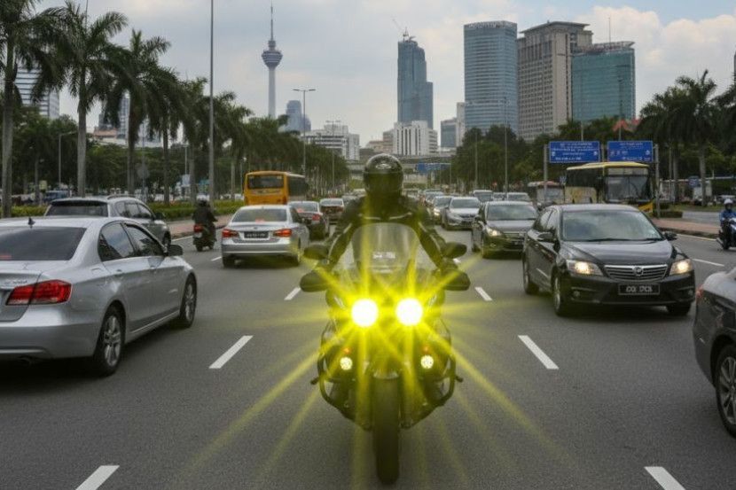 Kebanyakan penunggang motosikal gemar menyelit di tengah-tengah lorong. -Gambar hiasan AI