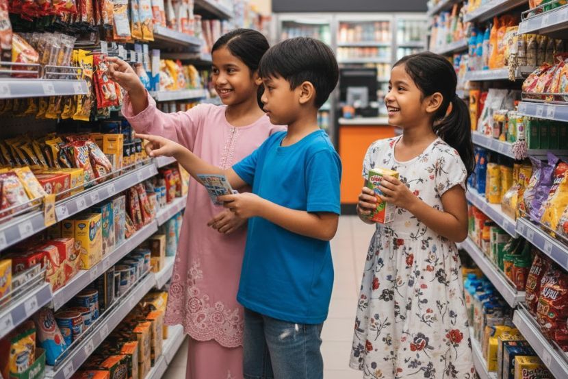 Kanak-kanak mudah tertarik dengan makanan ringan dan permainan. -Gambar hiasan AI