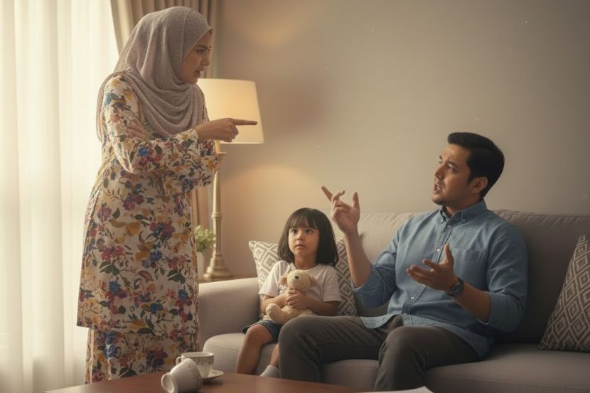 Bertengkar dihadapan anak adalah sesuatu yang tidak wajar. -Gambar hiasan AI