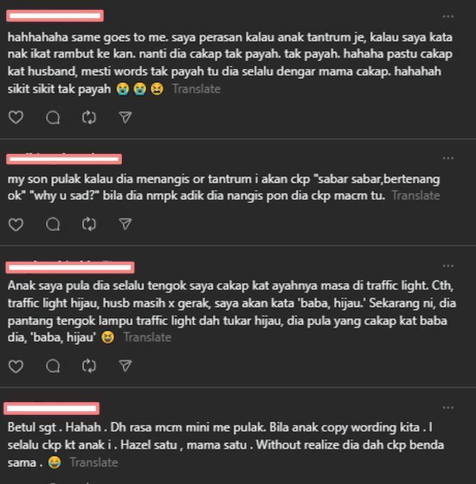 Warga maya turut berkongsi pengalaman anak masing-masing.