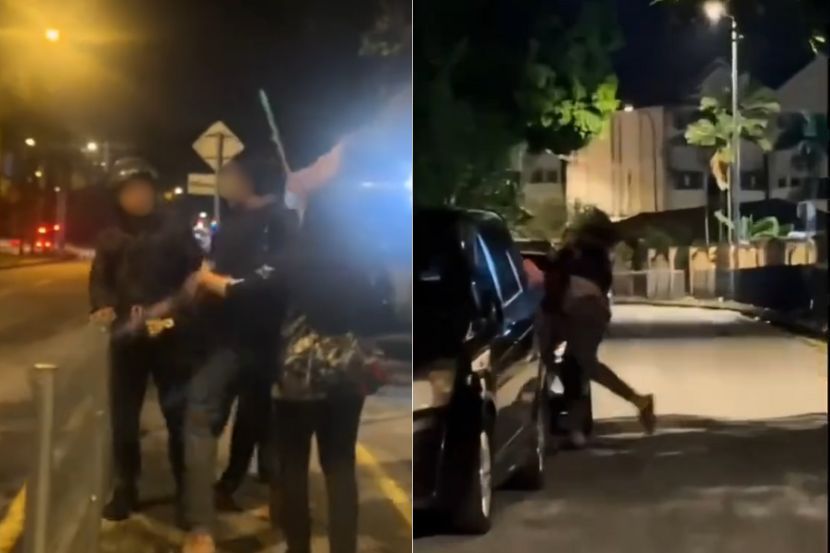 Selain memukul isteri, lelaki itu turut memukul individu yang cuba meleraikan pergaduhan mereka suami isteri. -Gambar media sosial