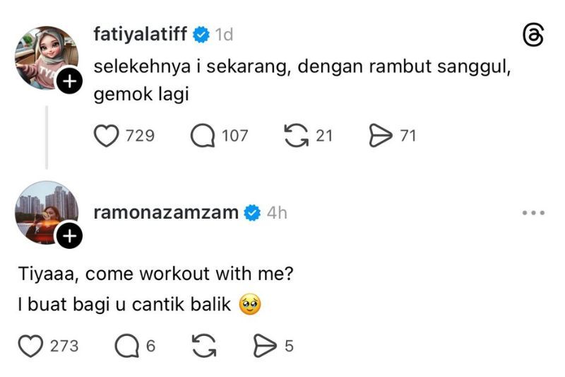 Perkongsian Fathia di Threads menarik perhatian ramai.
