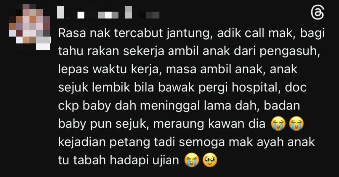 Hantaran yang dibuat kakak kepada rakan ibu mangsa.