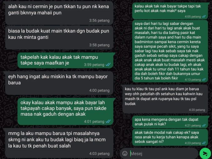 Tangkap layar perbualan yang dikongsikannya.
