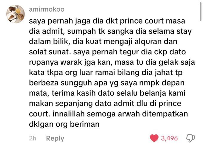 Komen seorang netizen mengenai pengalamannya menjaga Allahyarham Bung Moktar.