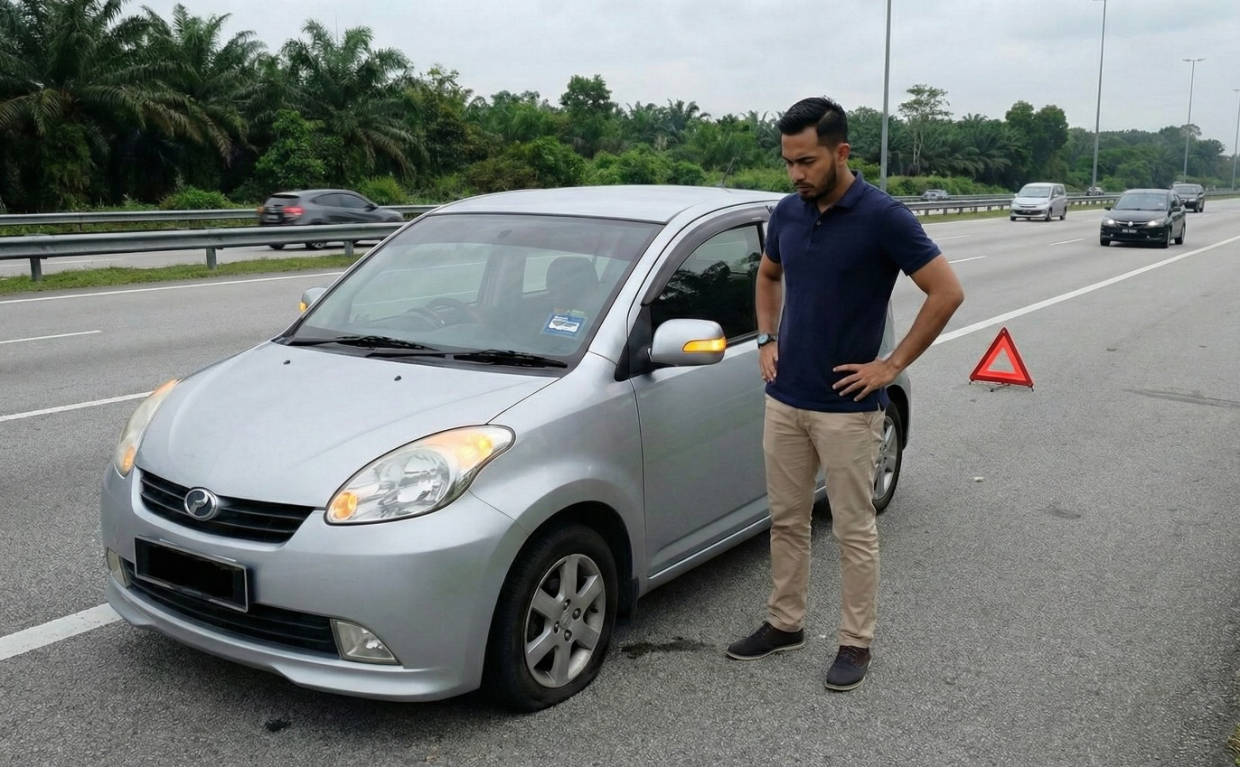 Cari kawasan selamat untuk memberhentikan kereta apabila tayar pancit. -Gambar hiasan AI