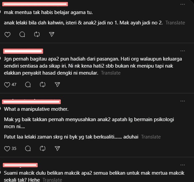 Warga maya meluahkan rasa kurang senang dengan sikap ibu mentua pengadu.