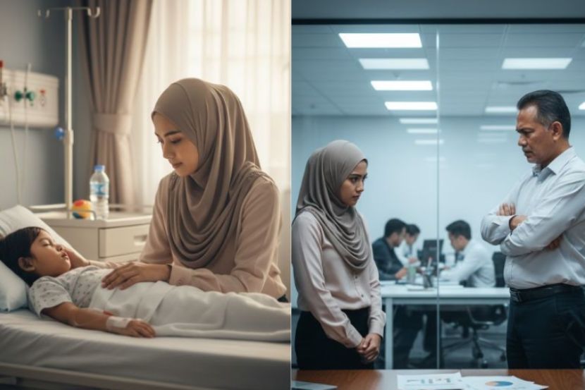 Ada sebahagian majikan tidak membenarkan pekerja memohon cuti kecemasan untuk menjaga anak. -Gambar hiasan AI