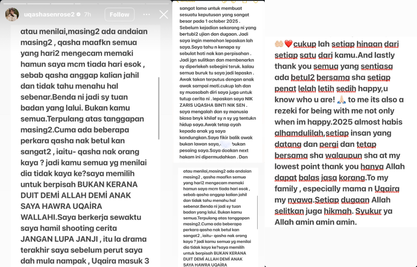 Antara coretan Uqasha di Instastory miliknya.