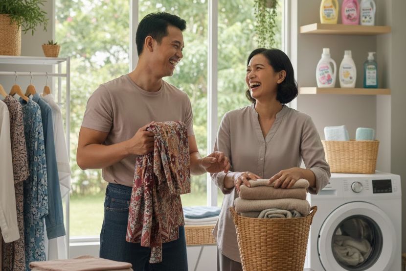 Kerja rumah akan bertambah mudah jika suami isteri saling bantu membantu. -Gambar hiasan AI