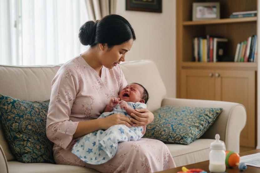 Bayi akan mudah meragam bila mereka tidak sihat. -Gambar hiasan AI